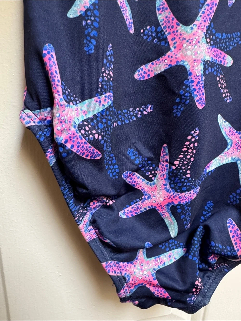 Lands End Girls size 6-7 S Navy Blue w/ Pink & Green Starfish 1 Piece Swimsuit - Picture 11 of 17